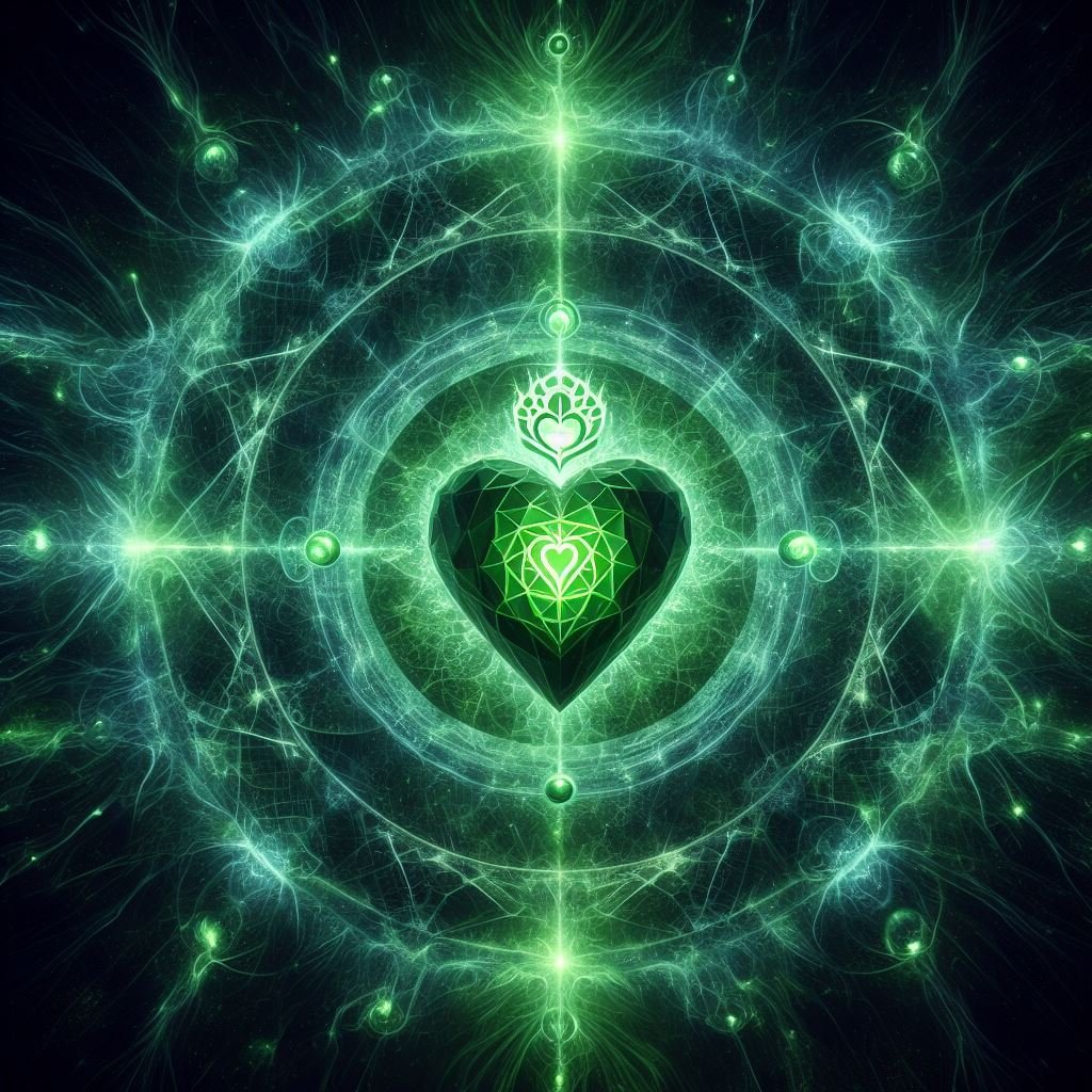 Illustration of the Heart Chakra (Anahata), represented by a green lotus flower with twelve petals, symbolizing love, compassion, and emotional balance