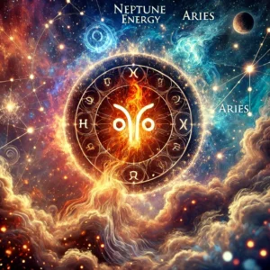 Neptune in Aries Astrology Chart – A futuristic astrology chart showing Neptune’s transit into Aries, with fire and cosmic energy merging.